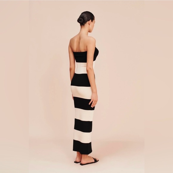 Posse the Label Theo Strapless Dress in Bone/Black Stripe - Picture 6 of 9